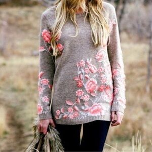 Anthropologie Sleeping On Snow Wool Blend Embroidered Sweater Size Med